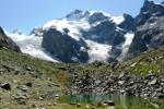 Blick zum Piz Bernina vom Morteratsch Gletscher
