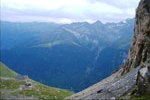 Blick von der Sajatscharte zur Hütte Blick von der Sajatscharte zur Hütte